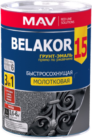 Грунт-эмаль Belakor 15 прямо по ржавчине 3 в 1 быстросохнущая, молотковая